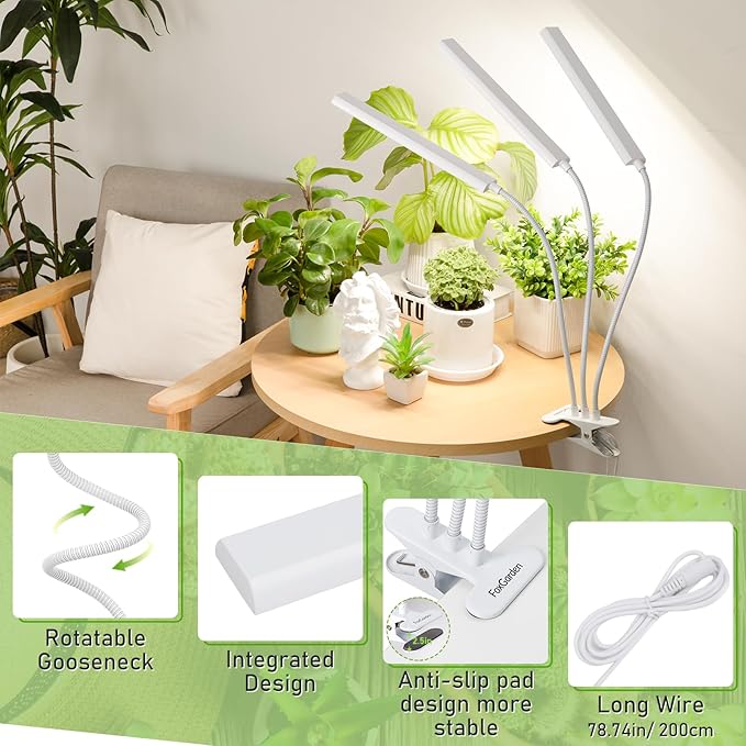FOXGARDEN® Grow Light for Plant Growing, Full Spectrum Plant Lights for Indoor Growing with Timer 4/8/12 H, Tri-Head 156 LED Grow Lamp with Gooseneck & Clamp, 4 Brightness Levels for Indoor Plants