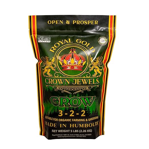 Royal Gold Crown Jewels Organic Grow 3-2-2 Dry Soluble Fertilizer, 5 lbs - Best for Improving Soil Before Planting, Encouraging Vigorous Growth and Plant Feeding