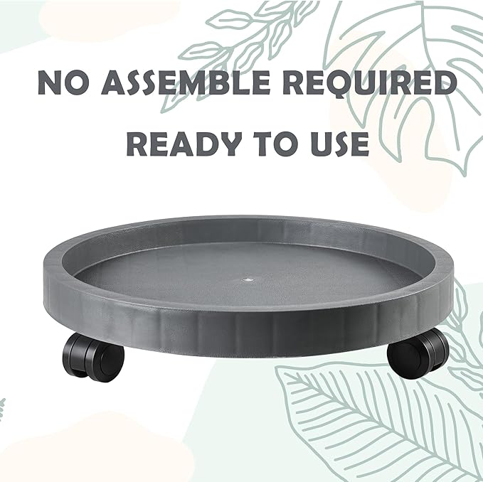 14.2 Inch Planter Caddies Rolling Saucer Caddy with Wheels, Heavy Duty Wheeled Stand for Potted Plant, Round Coaster Roller Base Tray with Casters, Flower Pot Dolly Holder for Indoor Outdoor