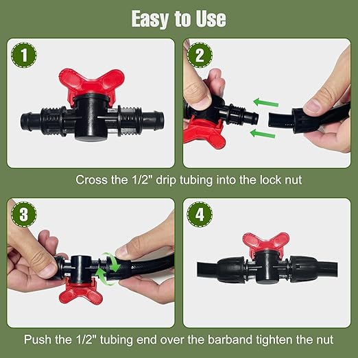5 Pack 1/2 Inch Drip Irrigation Fittings Shut Off Valve for 1/2 Inch Drip Irrigation Tubing (1/2" ID x 0.60"-0.65" OD), Anti-Leak 1/2'' Drip Line Barbed Ball Valve Coupling Valve for Most 1/2" Tubing