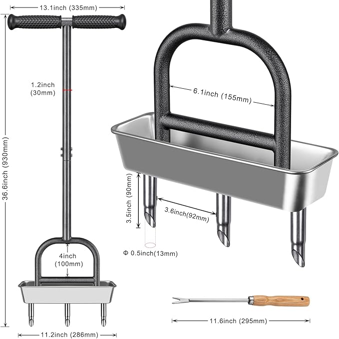 Dolibest Lawn Coring Aerator, Manual Lawn Aerator, 3 Stainless Steel Corer Plug Aerator with Soil Core Storage Tray, Pre-Assembled Manual Grass Aerating Tool & Clean Hand Tool, Improving Lawn Health