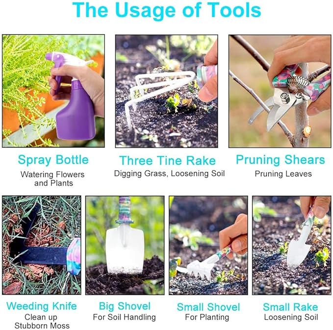 Gardening Tools Set, Unique Gardening Gifts for Women, Gardening Hand Tools with Purple Carrying Case, Gardening Kit for Home Gardening Flowers Potted Trim Loosing Planting Tools (10purple)