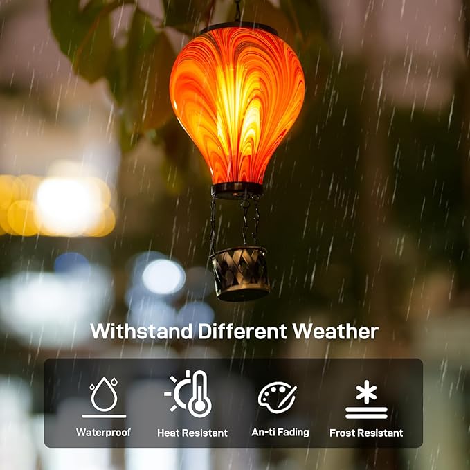 2PCS Solar Hot Air Balloon Lantern with Flame Flickering Light Tie-Dye Glass Hot Air Balloon Solar Lanterns Outdoor Waterproof Hanging Garden Light for Patio Porch Yard Decor,Gift for Women