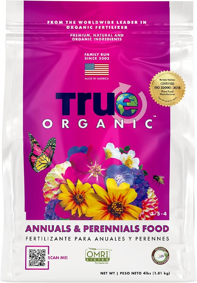 True Organic Annuals & Perennials Food – Organic Fertilizer for Stunning Blooms and Robust Foliage – 4lb Bag Covers 70 Sq. Ft.