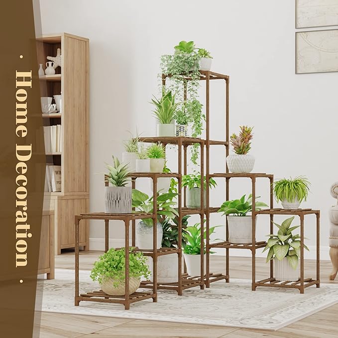 Bamworld Plant Stand Indoor Corner Plant Shelf Outdoor Flower Shelves Wooden Plant Stands Garden Wood Plant Holder Rack for Living Room Corner Lawn Window 03B