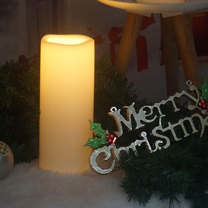 CANDLE CHOICE Waterproof Outdoor Battery Operated Flameless Candle with Timer Large Plastic Resin Bright Flickering Electric LED Pillar Lantern Patio Garden Wedding Christmas Decorations 4”(D)x10”(H)