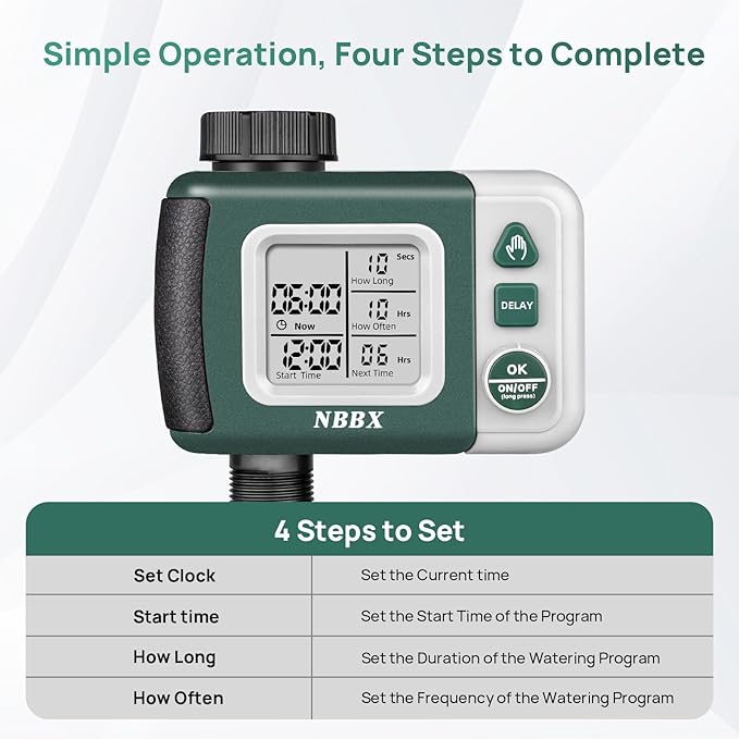 Digital Sprinkler Timer for Garden Hose Watering, Battery Powered Hose Timer with Rain Delay, Manual, Automatic Watering System, Outdoor Programmable Water Timer Irrigation Timer for Lawn Yard