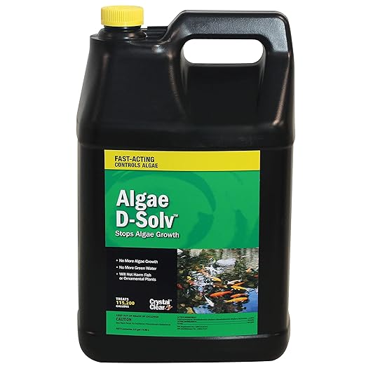 CrystalClear Algae D-Solv Pond Algae Control, Fast-Acting EPA Registered Algaecide, Use in Fountains & Outdoor Ponds Containing Koi & Other Fish, Treats 115,200 Gallons, 2.5 Gallons