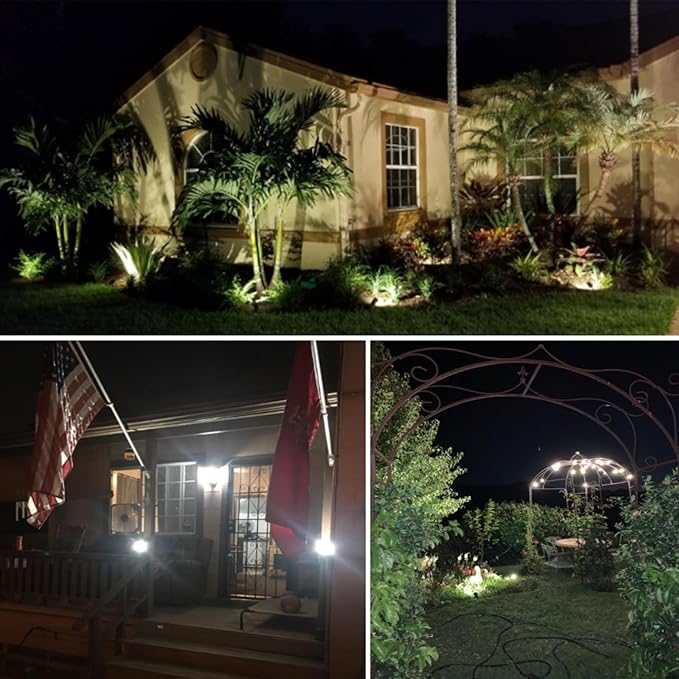 SUNVIE 12W LED Low Voltage Landscape Lights, Outdoor 12V 3000K Warm White (900LM) Waterproof Garden Pathway Lights Wall Tree Flag Spotlights with Spike Stand, 2 Pack with Connector