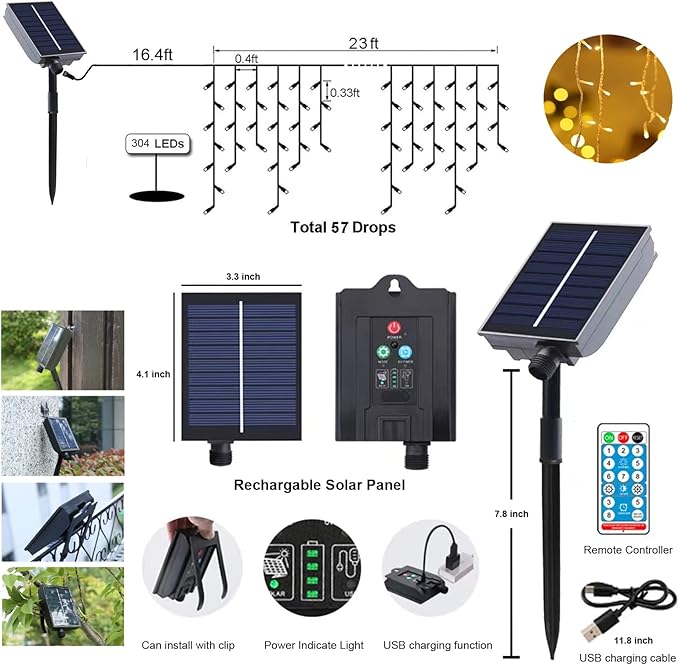 Upgraded Solar Christmas Lights,304 Blue LED Outdoor Christmas Decorations 8 Modes Waterproof Solar Powered String Lights for Patio Yard Garden Wedding Party House Xmas Tree Roof Decorations(Blue)
