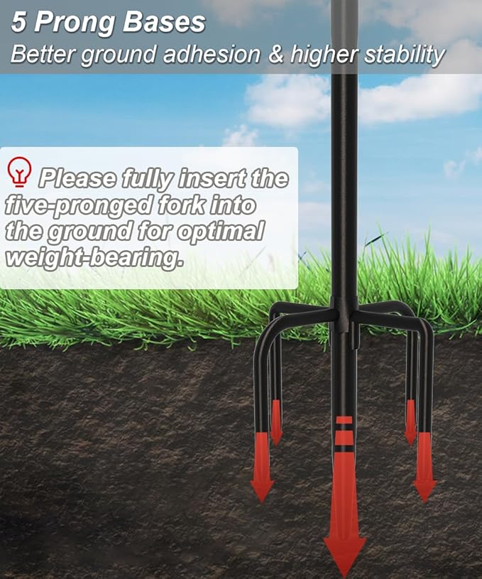 Outdoor Double Shepherds Hook with 5 Prong Base, 76 Inch Adjustable Heavy Duty Two Sided Bird Feeder Pole Stand for Hanging Plant Baskets, Solar Light Lanterns, Hummingbird Feeder, 2 Pack