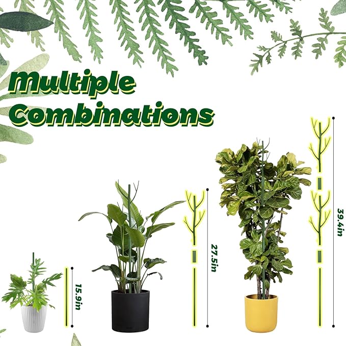 8 Pack Monstera Plant Support Stakes, 27.5inch Detachable Twig Plant Support Stakes with 12 Orchid Clips, 8 Twist Clips 65ft Twist Ties - Ideal Plant Stakes for Indoor Outdoor Plants