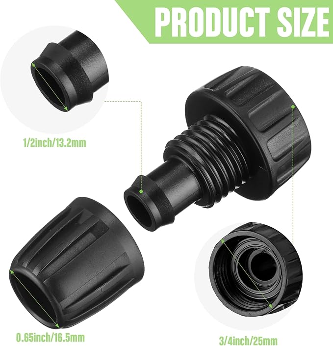 12 Pcs 1/2 Inch Garden Hose Adapter 3/4" to 1/2" Drip Irrigation Tubing Faucet Adapter Drip Irrigation Parts Faucet to Hose Adapter for Garden 3/4 Inch Faucet Connector (Black, Green)
