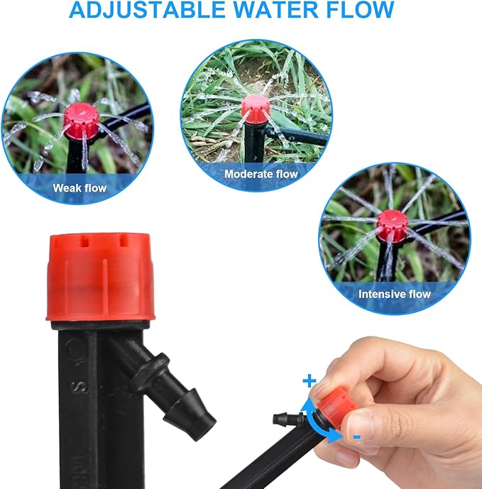 60PCS Drip Irrigation Emitters - Drip Emitters for 1/4 Drip Irrigation Tubing Drip Irrigation Parts Include 30* Emitters Vortex & 30* Emitters Stream Plant Watering Devices for Drip Irrigation System