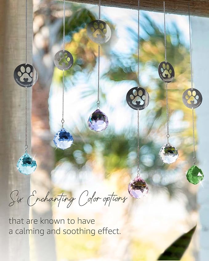 Dog Memorial Gifts, Unique Loss of Pet Sympathy Idea, Clear Crystal Ball Rainbow Suncatcher with Paw Print for Cat or Dog Remembrance and Bereavement
