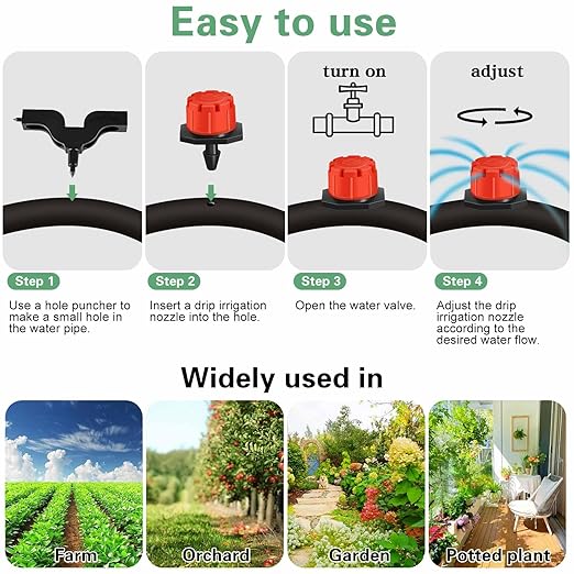 Drip irrigation emitters, 150+30Pcs/set drip irrigation parts for garden watering system, Adjustable nozzle drip irrigation spray nozzle， Used in vegetable gardens, gardens, orchards, etc,automatic