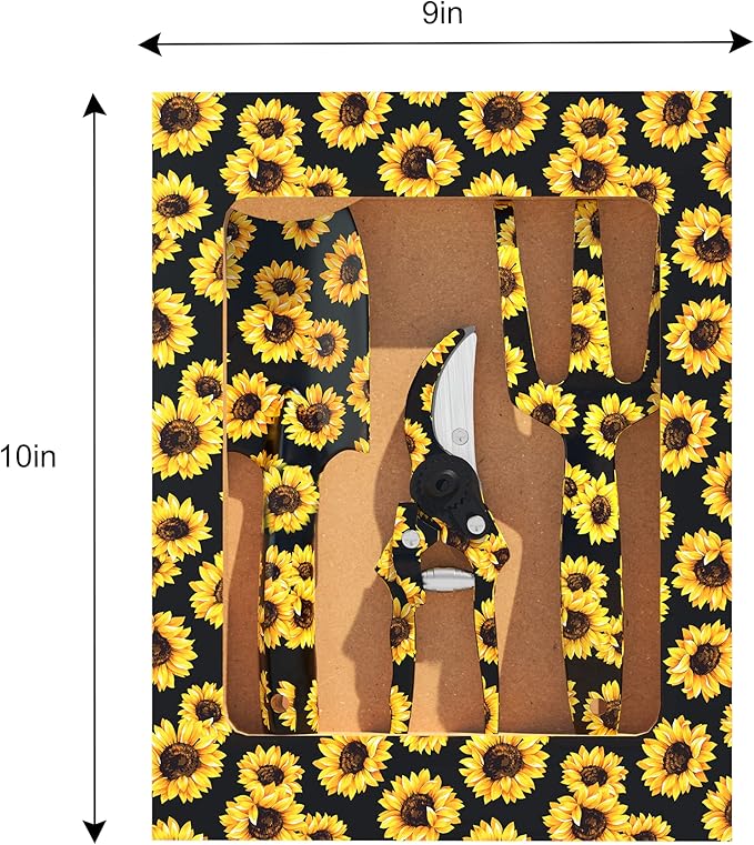 GARTOL Garden Tool Set - 3 Piece Thickly Cast Aluminum Gardening Tools Kit with Flower Paint, Heavy Duty Hand Garden Tools with Box Include Trowel, Rake, Pruner Shear, Gift for Gardener (Sunflower)