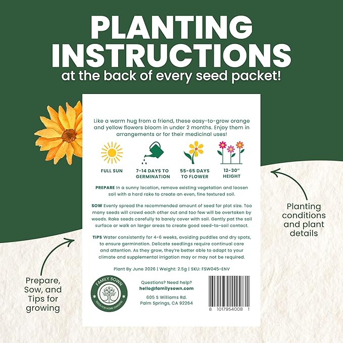 Calendula Pacific Beauty - Large 2,500mg Envelope - 250 Flower Seeds for Planting - Calendula officinalis