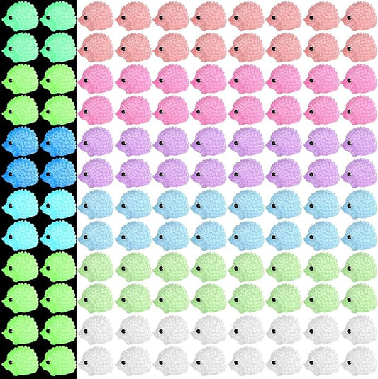 Hiboom 120 Pcs Luminous Mini Hedgehog Figurines Hedgehog Miniature Garden Ornaments Glow in Dark Mini Resin Figures Tiny Animal Figurines Bulk for Garden Micro Landscape Plant Moss DIY Fairy Decor