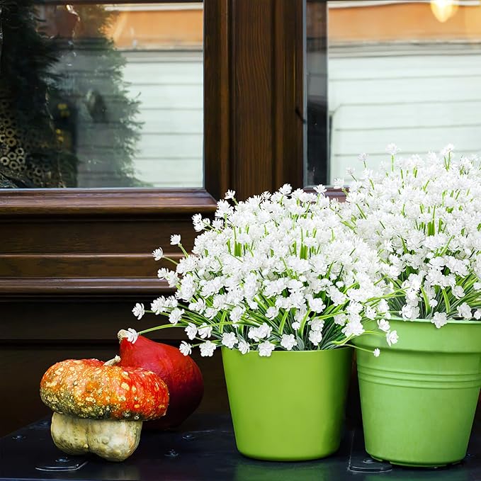 12 Bundles Artificial Flowers for Outdoor,No Fade Fake Plastic Flowers Faux Plants for Decoration Hanging Planters Indoor Outside Garden Porch Window Box Home Wedding Farmhouse