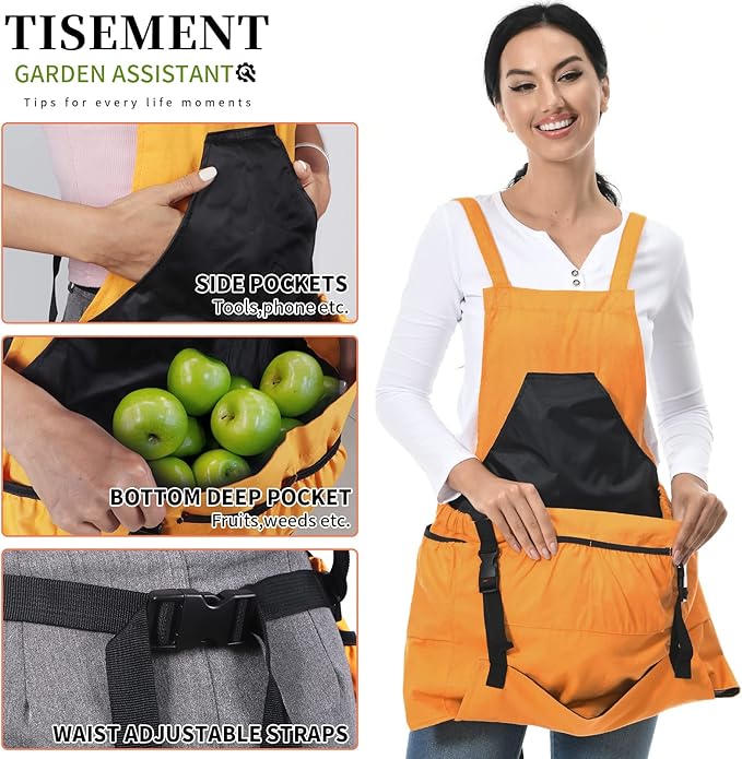 Gardening Apron,Unisex 8Oz Waterproof Canvas Garden Apron with Pockets for Harvesting, Gardening Gifts for Women