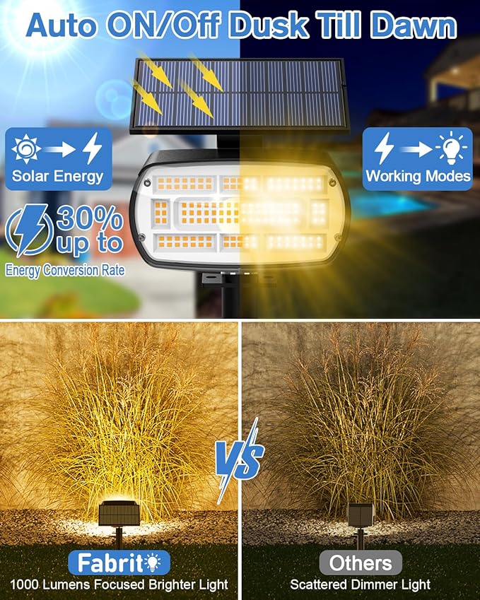 Fabrito Solar Spot Lights Outdoor 136 LEDs, Large Area Lighting Solar Lights Outdoor, 6 Pack IP65 Waterproof Landscape Spotlights Auto On/Off for Yard, Garden, Pathway, Plants,Tree (Warm White)