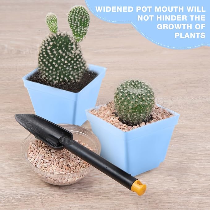 100 Pieces 4 Inch Flower Pots Square Plants Nursery Pot Plastic Plant Seedling Pots Nursery Transplanting Planter Container with Saucer for Indoor Herbs Succulents Balcony Garden Office (Blue)