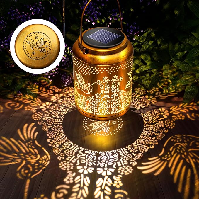 Hyrion Hummingbird Solar Lanterns Outdoor Waterproof Metal Hanging Lights, Garden Decor Gifts for Women, Mom, Grandma Solar Decorations for Yard, Patio, Backyard, Porch, Lawn, Tabletop, Walkway