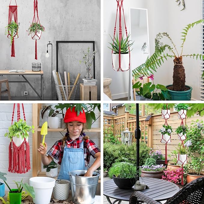 Macrame Plant Hangers, 6Pack Hanging Planters for Indoor Plants w/ 6 Set Hangers Kit Handmade Macromay Plant Hangers Indoor Flower Pots Holder Stand for Boho Home Décor (POTS NOT Included)