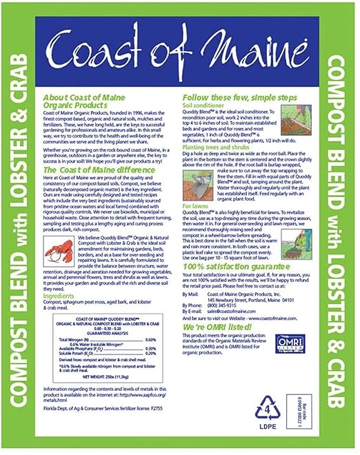Coast of Maine Quoddy Blend, 1 cu ft (Pack of 2) Organic and Natural Compost Blend with Lobster and Crab - Improves and Revitilizes Soil