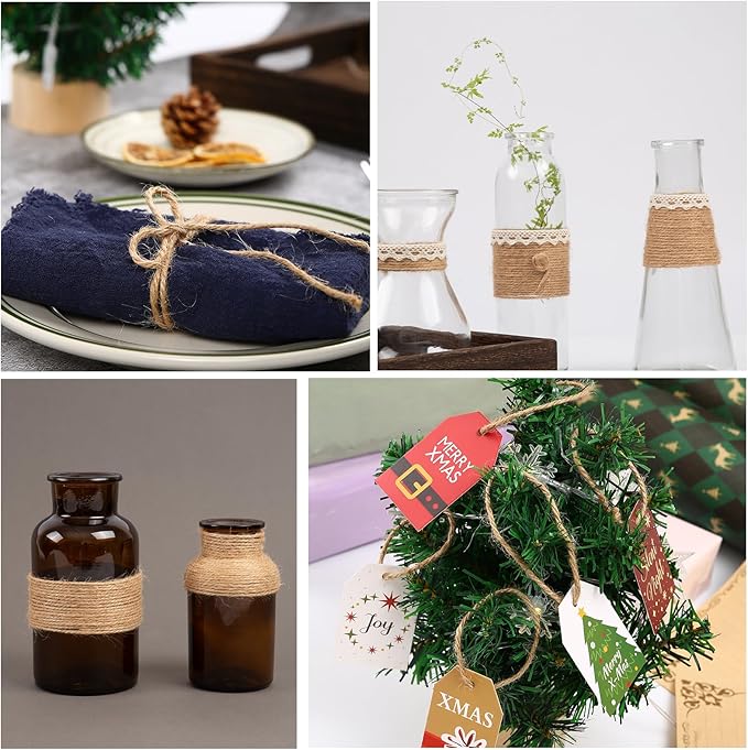 Natural Jute Twine,656 Feet 4mm Hemp Twine Rope for Gift Wrapping Craft Plant Garden Christmas Handmade Arts Decoration Packing String Home Decor