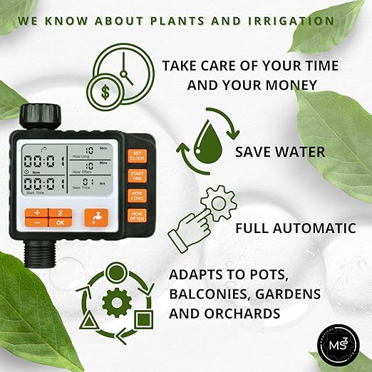 Drip Irrigation System Kit with Timer, Metal Mist, Plastic Mist Nozzle, Red Dripper, 1/4 (65.6 feet) and 5/16 Tube (32.8 feet),Automatic Watering System, Garden Watering System with Timer, Greenhouse