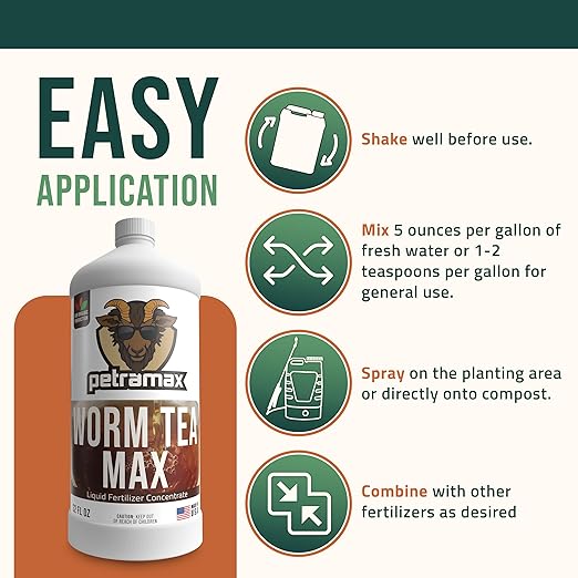 Worm Tea for Gardening Soil, Worm Tea Fertilizer Liquid - Worm Castings, Earthworm Casting Manure Fertilizer - Earthworm Tea Worm Castings - PetraTools Worm Casting Concentrate (32 oz)