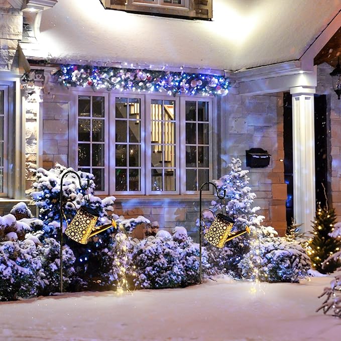 Otdair Solar Lights Outdoor Garden Decor, Metal Daisy Solar Watering Can Lights with 2 Lighting Modes, Outdoor Decorations for Yard, Garden, Patio, Pathway, Christmas, Gift for Mom Grandma