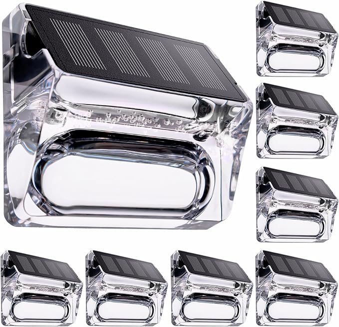 Solar Outdoor Lights 8 Pack, Solar Fence Deck Lights, Waterproof Powered Outside Lighting for Step Railing Wall Pool Stair Yard Garden Patio Pool Decorations