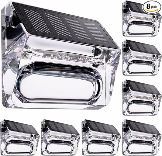 Solar Outdoor Lights 8 Pack, Solar Fence Deck Lights, Waterproof Powered Outside Lighting for Step Railing Wall Pool Stair Yard Garden Patio Pool Decorations