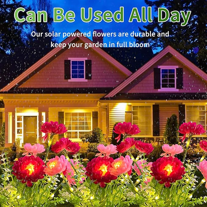 3 Branches Solar Lights, Outdoor Garden Decoration - 7 Snow Lotus Solar Garden Lights, Waterproof Solar Outdoor Lights, Auto On/Off, Garden, Yard Solar Decoration Lights (Red, 3 Pack)