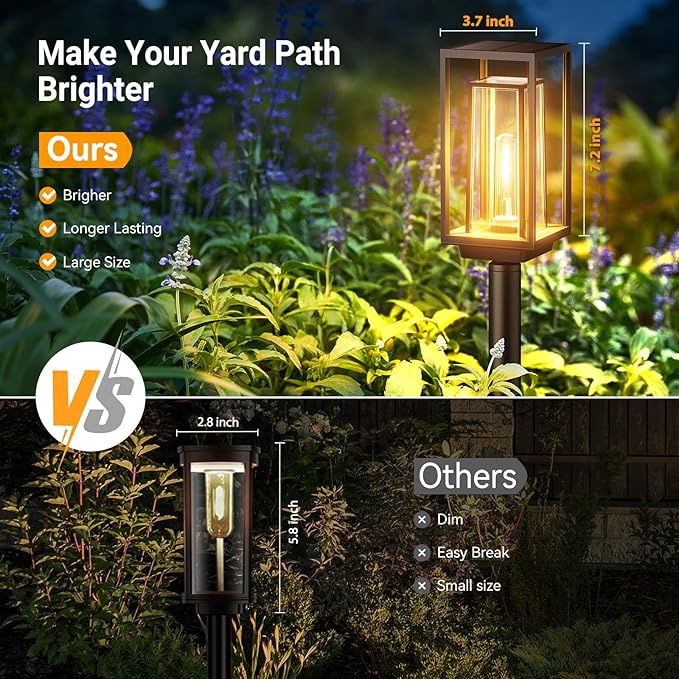 8 Pack Solar Pathway Lights Outdoor, 2X Bigger & Brighter Solar Lights Waterproof, Over 12 Hours Double-Layer Garden Light, Auto On/Off Outside Lightning for Walkway Yard Path