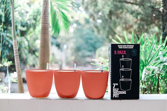 GARDENIX DECOR Self Watering Pots for Indoor Plants 3 Pack - Flower Pot with Water Level Indicator for Plants, Grow Tracking Tool - Self Watering Planter Plant Pot - Coco Coir - Terracota