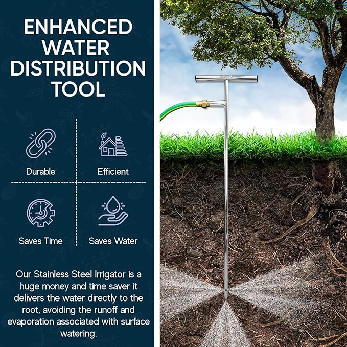 Varomorus Stainless Steel Deep Root Feeder for Tree Watering Spike Tool Irrigation for Outdoor Plants System Wand T-Handle One-Piece