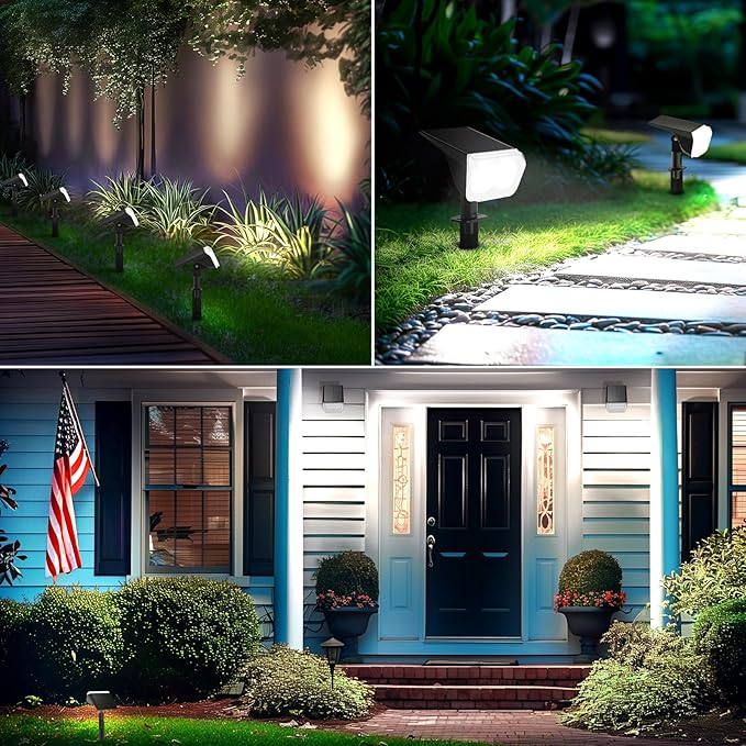 Consciot Solar Spot Lights Outdoor Waterproof, 24 LED Dusk-to-Dawn Solar Outdoor Lights, 2 in 1 Adjustable Wall Lights, Daylight Solar Landscape Spotlights for Garden Yard Wall Walkway, 4 Pack