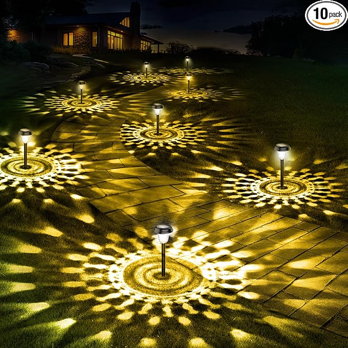 10 Pack Ultra Bright Solar Lights Outdoor Waterproof, from Dusk to Dawn Up to 12H Solar Light for Outside, Auto On/Off Solar Powered Garden Pathway Lights, Landscape Lighting (Warm White)