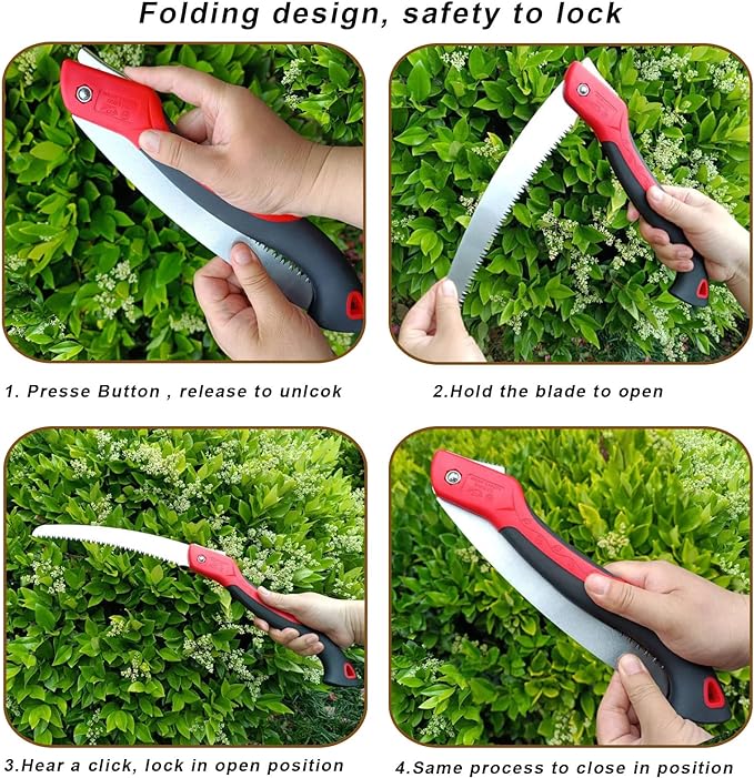8 Inch Heavy Duty Pruning Saw, Folding Hand Saw with SK5 Curved Blade, Triple-cut Razor Teeth Used for Trees Wood Cutting Camping Gardening Work, Hiking, Landscaping, Tree Trimming