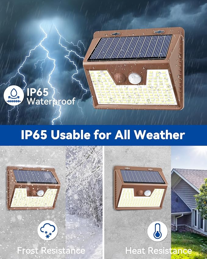 Peasur Brown Solar Lights Outdoor Waterproof, 6Pack 140LED Solar Powered Motion Sensor Lights, 3 Modes Solar Security Wall Lights for Fence Garden Yard Outside Cool White