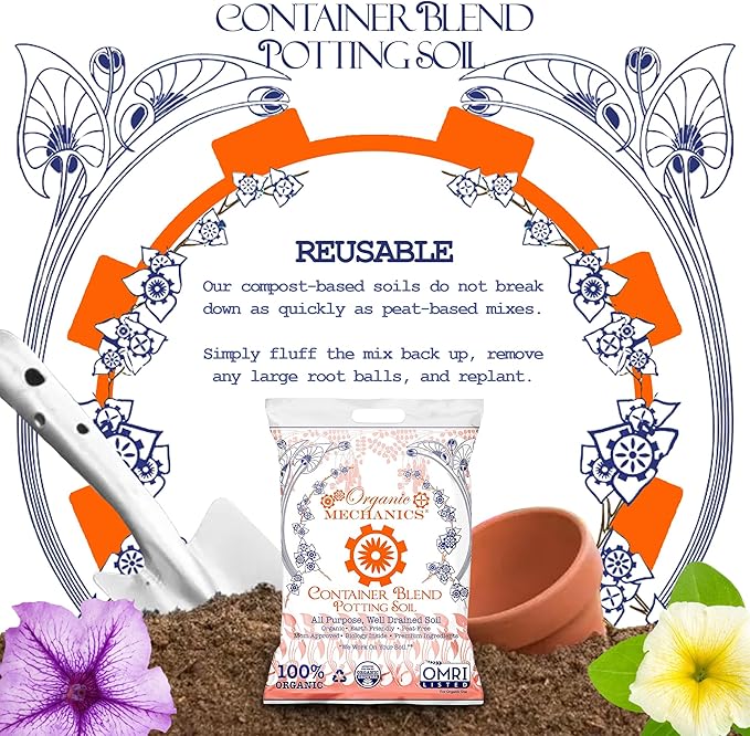 Container Blend Potting Soil, 1 Cubic Foot - with Compost, Aged Pine Bark, Coir, Rice Hulls, and Worm Castings for Growing Annuals & Outdoor Containers - Peat-Free & Eco-Friendly