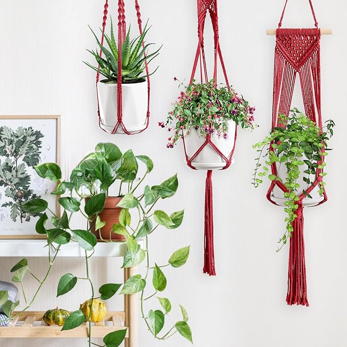 Macrame Plant Hangers, 6Pack Hanging Planters for Indoor Plants w/ 6 Set Hangers Kit Handmade Macromay Plant Hangers Indoor Flower Pots Holder Stand for Boho Home Décor (POTS NOT Included)