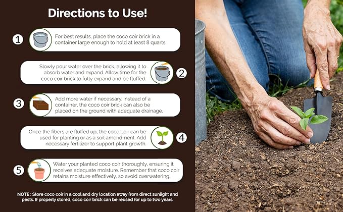 UBICON Easy Use Coco Coir Organic Top Soil for Indoor/Outdoor Plants; 8 Bricks Expands to 20 Gallons, Excellent Aeration, Free of Chemicals, and Retains Water (8)
