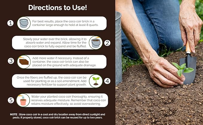 UBICON Easy Use Coco Coir Organic Top Soil for Indoor/Outdoor Plants; 4 Bricks Expands to 10 Gallons, Excellent Aeration, Reduces Weed Growth, and Retains Water (4)
