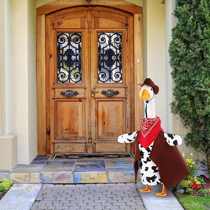 Porch Goose Outfit Western Cowboy Lawn Costume Plastic Goose Clothing Western Theme Party for 23" Statue Outdoor Patio Yard Lawn Art
