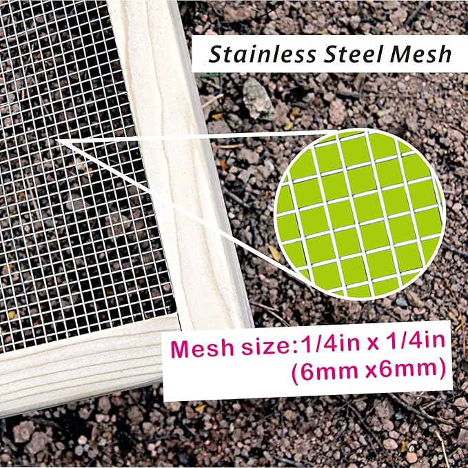 CTSC Soil Sifter for Garden, Compost Sifter, Garden Sieve, Wood Dirt Sifter, Rock Sifter with Stainless Steel Welded Wire Mesh(1/4")